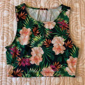 Hawaiian Tropical Floral Print Crop Tank 🏝️